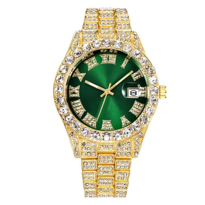 Hiphop Watch Europa en de Verenigde Staten explosieve heren stalen riem hiphop vol diamanten horloge diamanten kalender heren quartz horloge_voghion.com