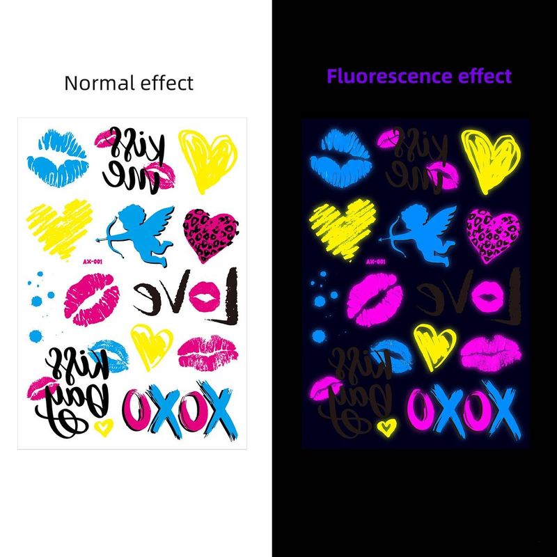 Nové fluorescenční graffiti květinové tetování na paži s potiskem bar lover rty, voděodolné a ekologické tetovací samolepky._voghion.com
