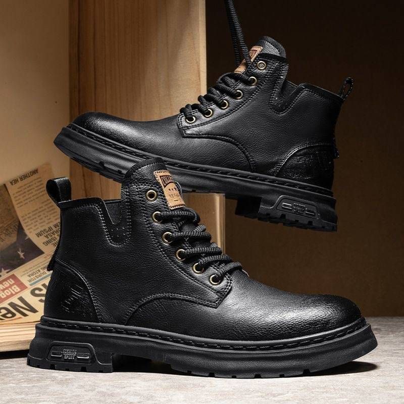 2024 autumn new high top leather breathable casual trend versatile retro British style men's shoes_voghion.com