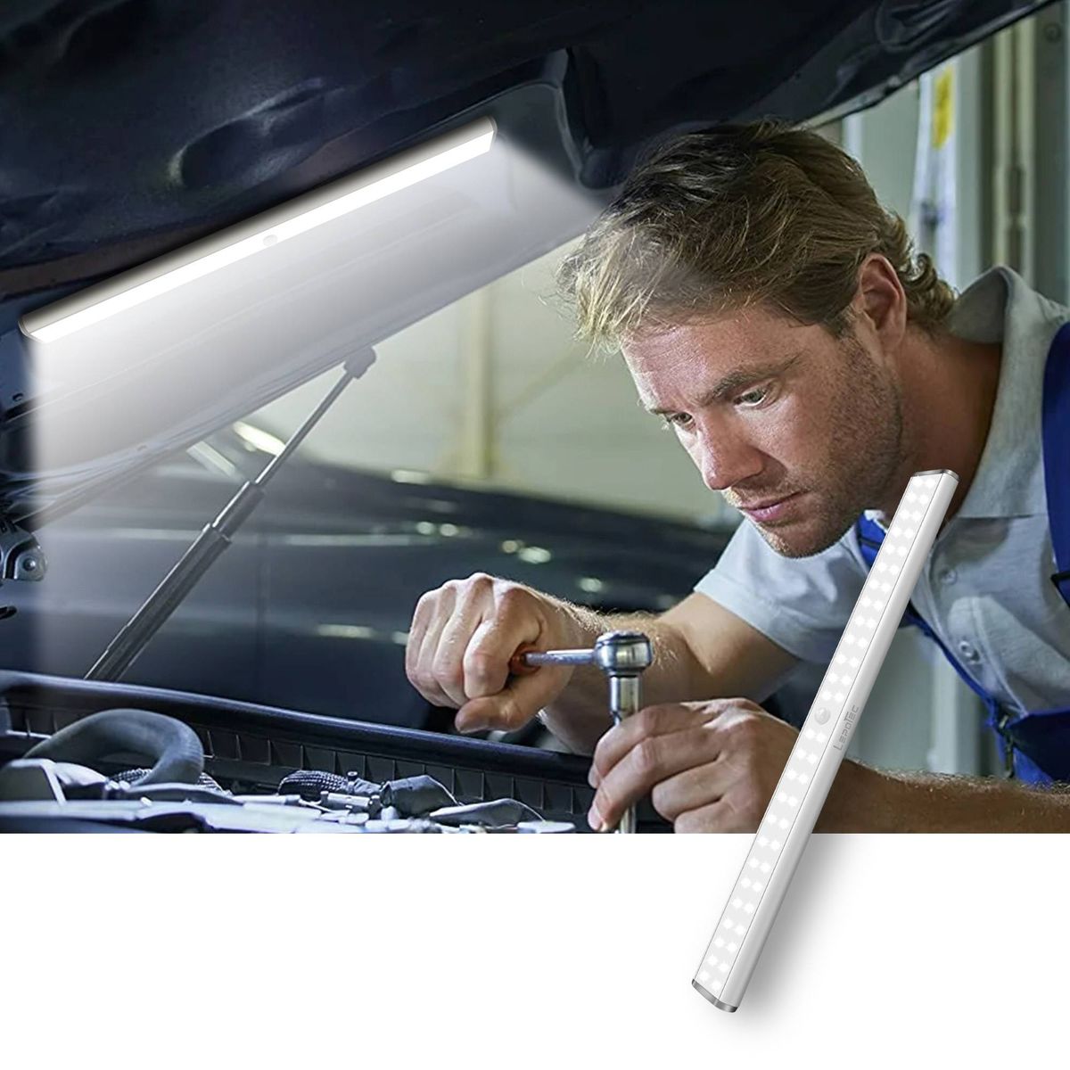 12-Zoll-Schrankleuchte mit Bewegungsmelder, 52 LEDs, kaltweiß, kabellos, wiederaufladbar (1er-Set)_voghion.com