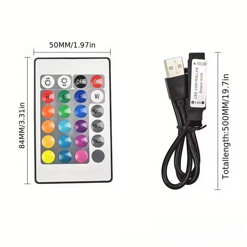 5V USB RF & IR Dual-Control RGB LED-stripcontroller - 24-toetsen afstandsbediening met 4-pins connector voor doe-het-zelfverlichting (bereik 40 m, CE-gecertificeerd)_voghion.com
