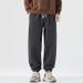 Retro Fleece-Lined Sweatpants – Relaxed Fit Cotton-Polyester Joggers With Drawstring Waist (28-38, Charcoal/Black/Oatmeal)_voghion.com