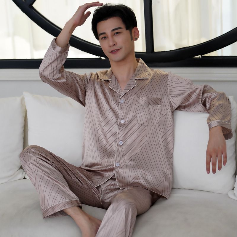 Conjunto de terno de seda gelada: fino para primavera, verão e outono, calças de manga comprida plus size mostram compostura_voghion.com