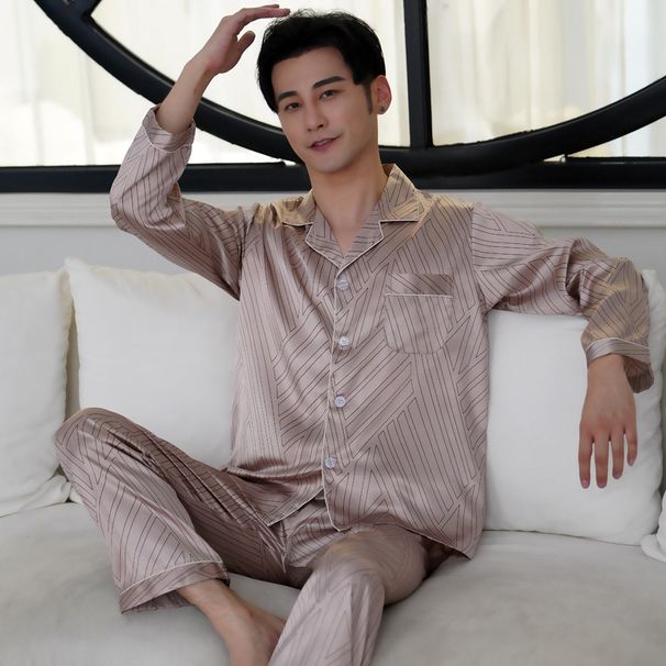 Conjunto de terno de seda gelada: fino para primavera, verão e outono, calças de manga comprida plus size mostram compostura_voghion.com