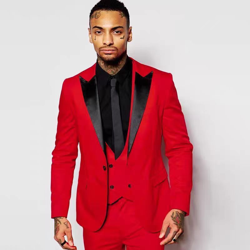 Nouveau costume 3 pièces avec col à revers pointu noir, robe de banquet du marié, frac_voghion.com