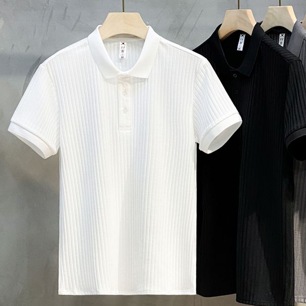 Roupas masculinas verão pit stripe mercerizado malha polo camisa manga curta tendência verão top_voghion.com