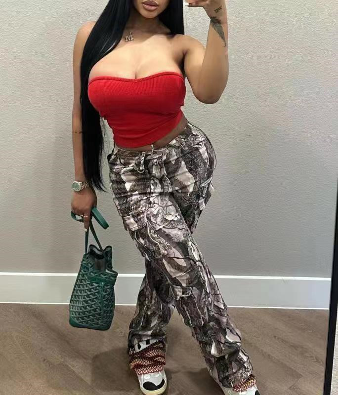 Dammekleeder Moud Casual Loose Riicht Héich Taille Stacked Bag Multi Color Hosen_voghion.com