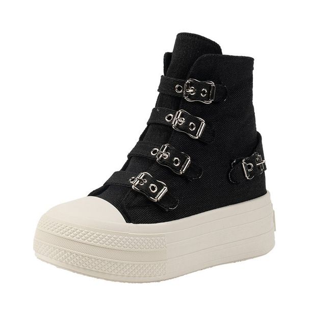 Small Height Increasing Canvas Shoes Women's Boots 2024 Summer New High Top Platform Casual Shoes All-match Single-layer Shoes For Women_voghion.com