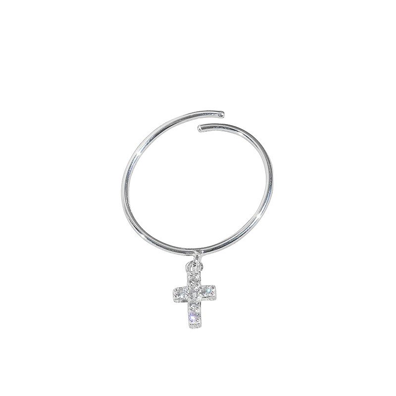 Sterling Sier VENUS Fashion Micro-ingelegde knipperende diamanten kruisring Vrouwelijke persoonlijkheid Eenvoudige lijnring R_voghion.com