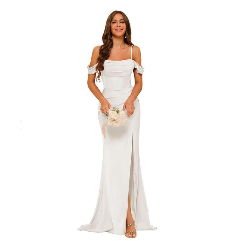 Women's Clothing Long Satin Bridesmaid Dresses Women Spaghetti Strap Ball Gown With Twill Banquet Evening Dresses_voghion.com