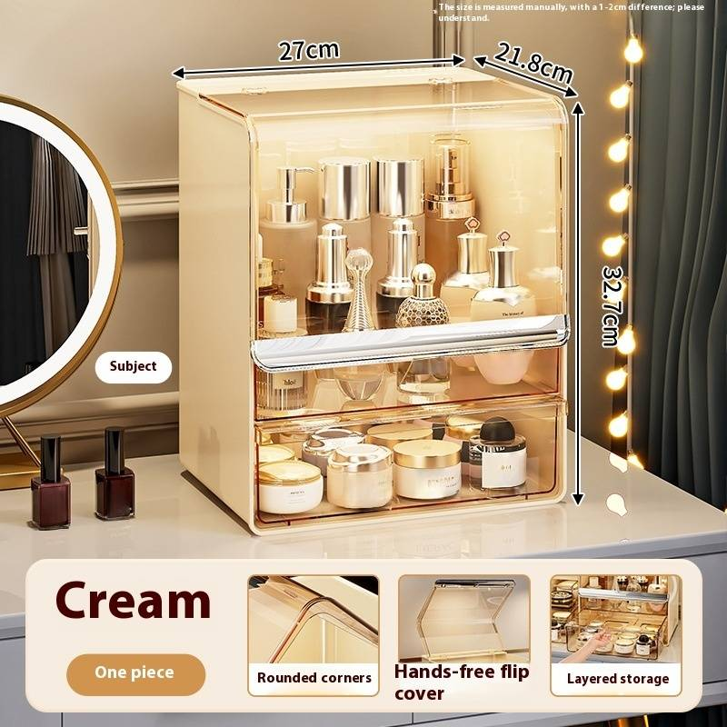 Organisateur de maquillage de luxe – Boîte de rangement transparente à 3 niveaux en PET avec couvercle anti-poussière et séparateurs (capacité de 12 L, empilable, incassable)_voghion.com