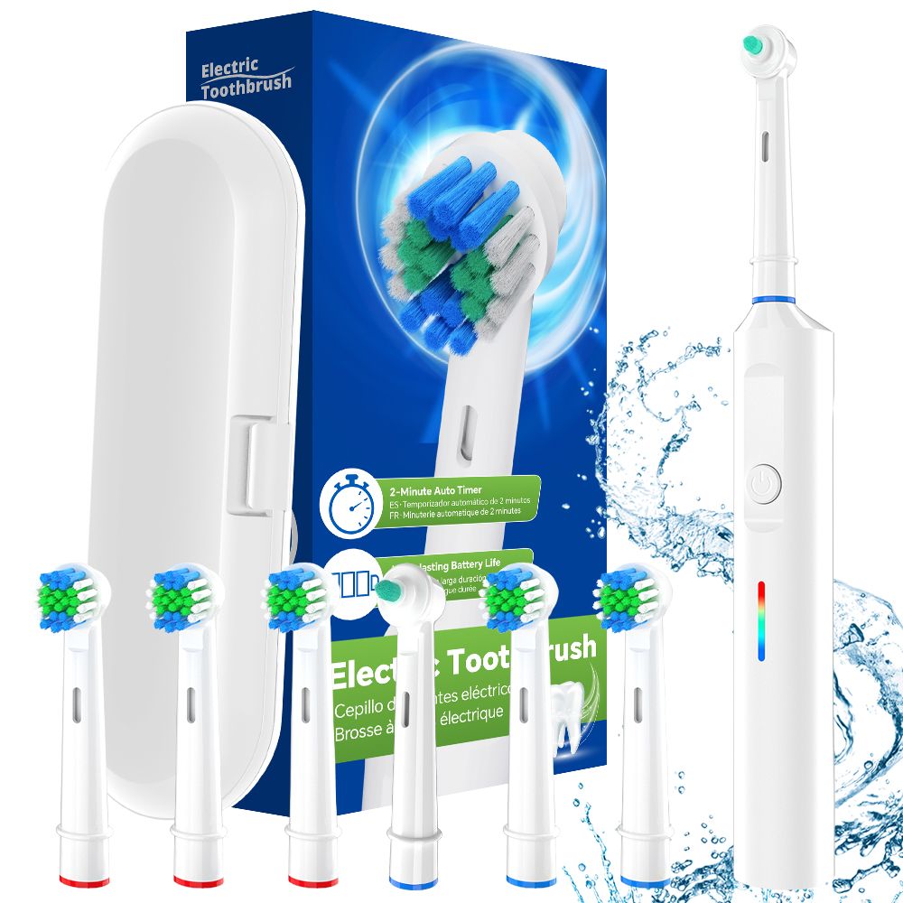 Electric Toothbrush With 6 Brush Heads & Travel Case, Rechargeable Electric Toothbrushes - 3 Modes & 2 Min Timer, Compatible With Oral B Brush Head_voghion.com