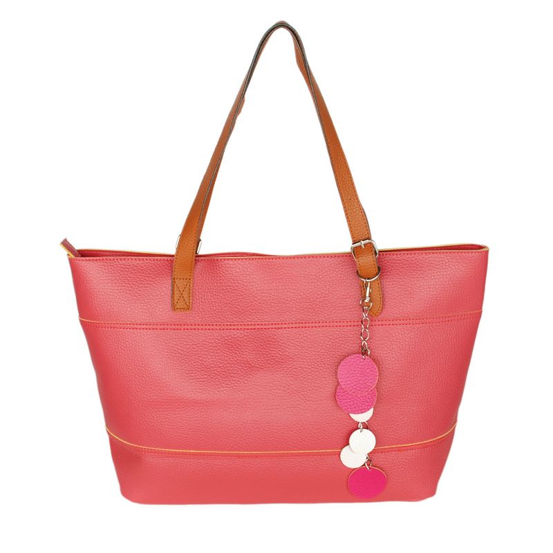 [Dolce Pink Lady] Fashion Double Handle Leatherette Satchel Bag Handbag Purse_voghion.com