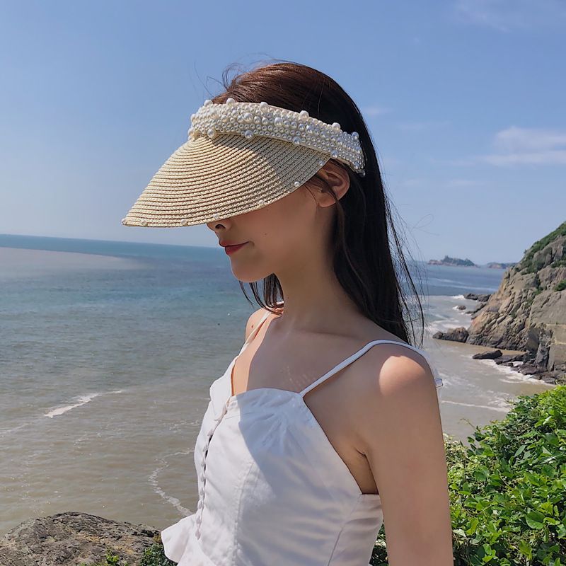 Grass in summer handmade pearl beach grass top for women with shading and sun protection, Korean version of internet_voghion.com