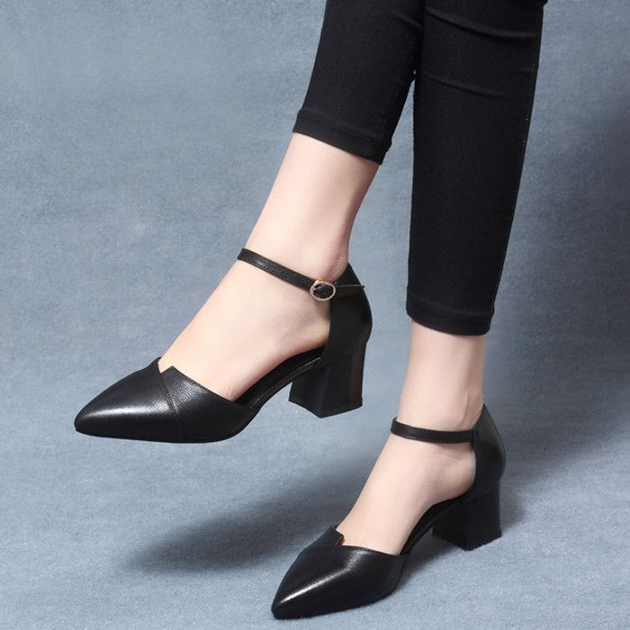 MTX Einriemer-Sandalen mit geschlossener Spitze für Damen, Sommer-Mode mit mittelhohem Absatz, vielseitig, elegant, klobige High Heels_voghion.com