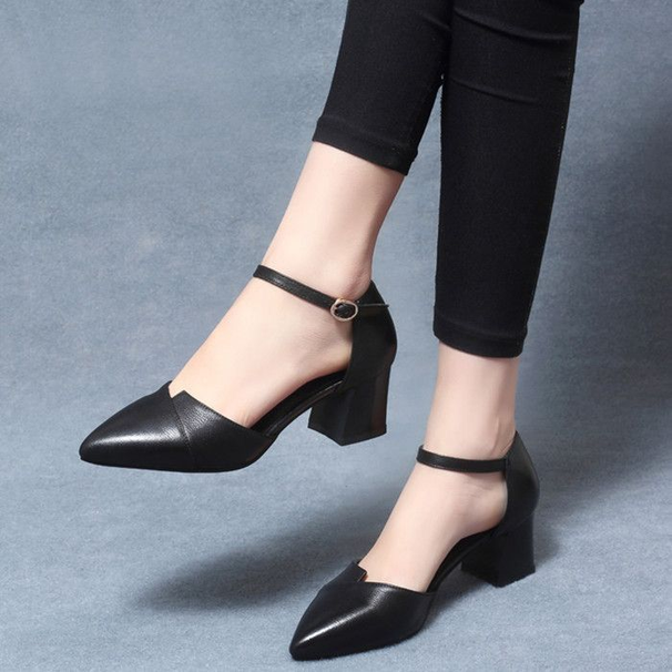 MTX Einriemer-Sandalen mit geschlossener Spitze für Damen, Sommer-Mode mit mittelhohem Absatz, vielseitig, elegant, klobige High Heels_voghion.com