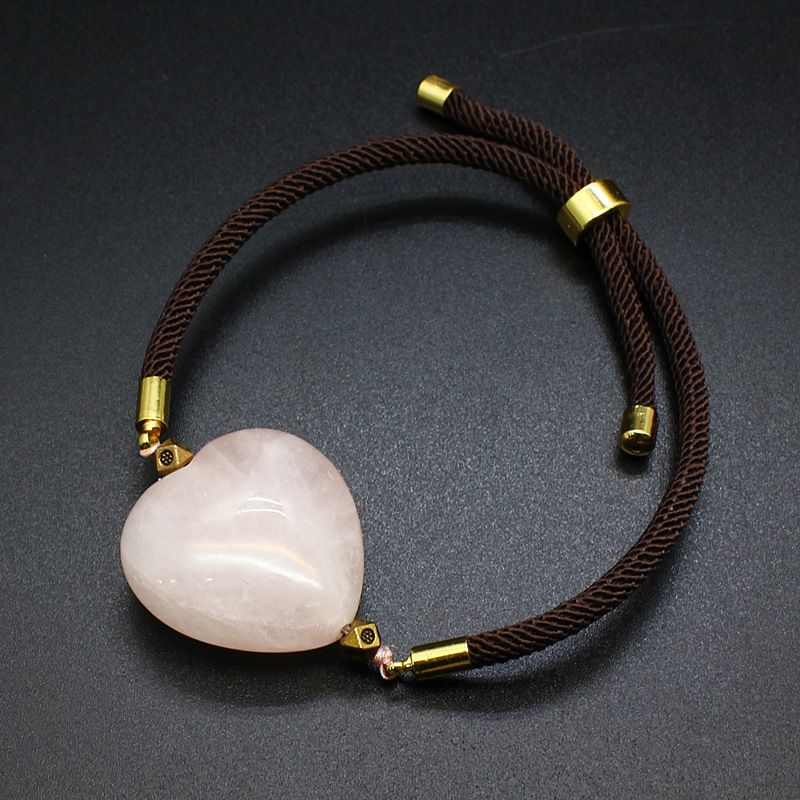 Pulsera de corazón de amatista de piedra natural trenzada ajustable para parejas, cuerda de mano personalizada, estilo Ins, joyería para niñas_voghion.com