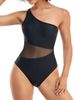 Happybuyner Damen-Bikini, ärmellos, One-Shoulder, durchsichtig, Patchwork, Sommer, Schwimmen, Badeanzug_voghion.com