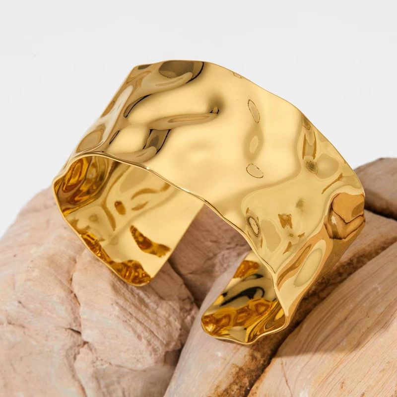 Fashion Simple Concave Bracelet 1pc Jewellery Wide Titanium Steel Plated  Gold Exaggerated Irregular Wide Bracelet_voghion.com