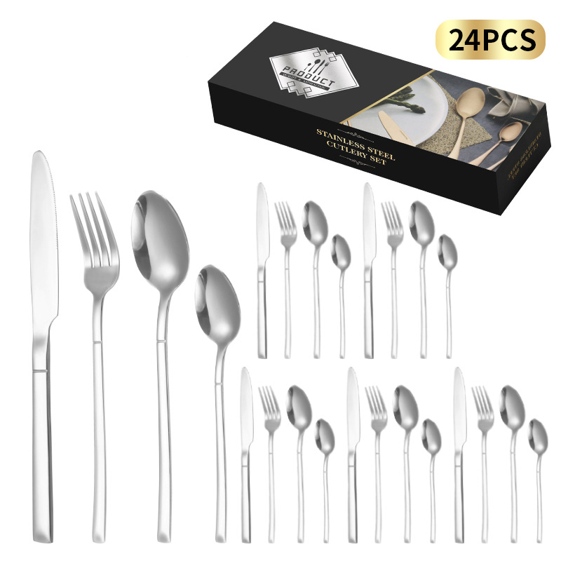 Set di posate Knight da 24 pezzi - Coltelli, forchette e cucchiai da bistecca in acciaio inossidabile per ristoranti e case._voghion.com