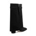 Women's Pointed Toe High Heel Over The Knee Boots With Metal Buckle - Stretchable Wide Calf Thigh High Boots Thick Heel Trouser Boots Women's Boots_voghion.com