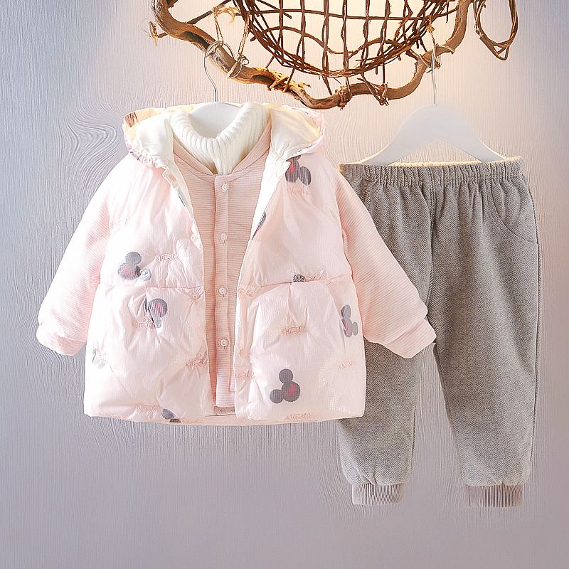 Kinderkleidung Baby Mädchen Winter neuer Cartoon mit Hutweste dreiteiliger baumwollgepolsterter Anzug_voghion.com