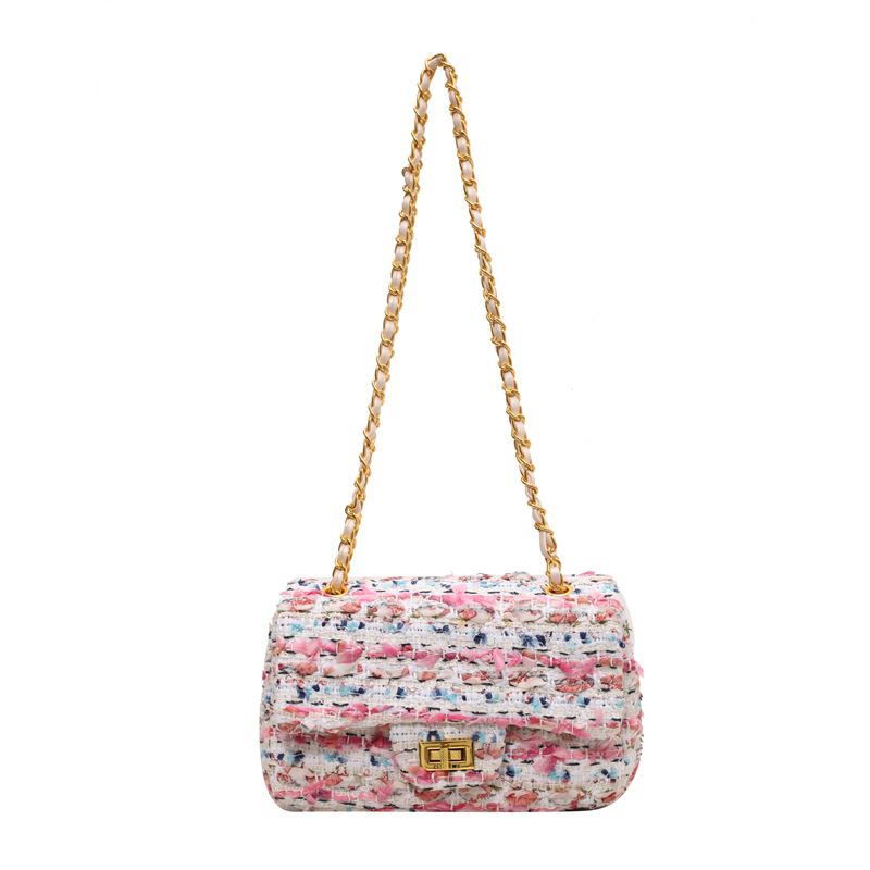 Bolso de otoño e invierno para mujer, bandolera de un hombro con textura de Tweed a la moda, bolso cuadrado pequeño con cadena de Tweed Popular, 2023_voghion.com