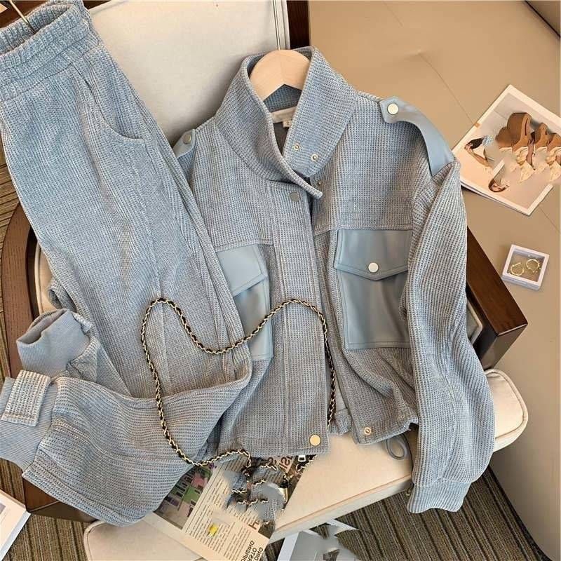 Women's Clothing Gray sports casual suit high-end age-reducing two-piece suit_voghion.com