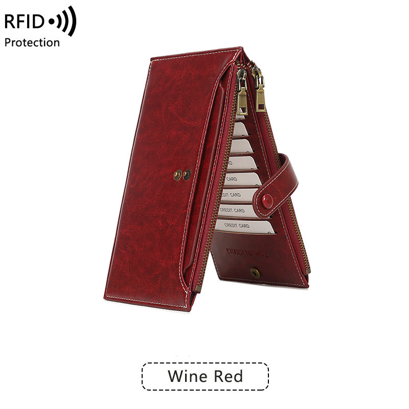 Women's Wallet & Men's Wallet Rfid Antimagnetic Wallet Double Zipper Mobile Phone Jacket Clip Large Capacity Long Wallet_voghion.com