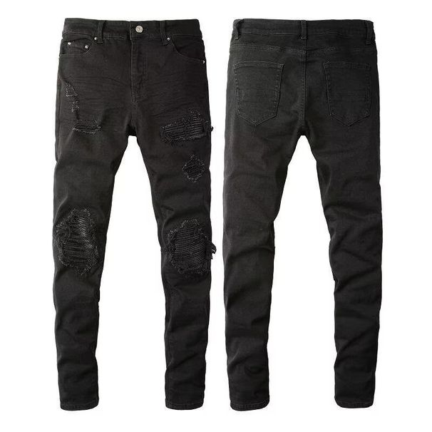 Men's Clothing Fashion Brand Washed Scratched Patches Paint Graffiti Stretch Slim Jeans_voghion.com