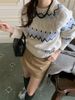 Vintage Jacquard Contrasting Color Long-sleeved Sweater Women's Soft Glutinous Atmosphere Design Sense Pullover Knitted Sweater_voghion.com