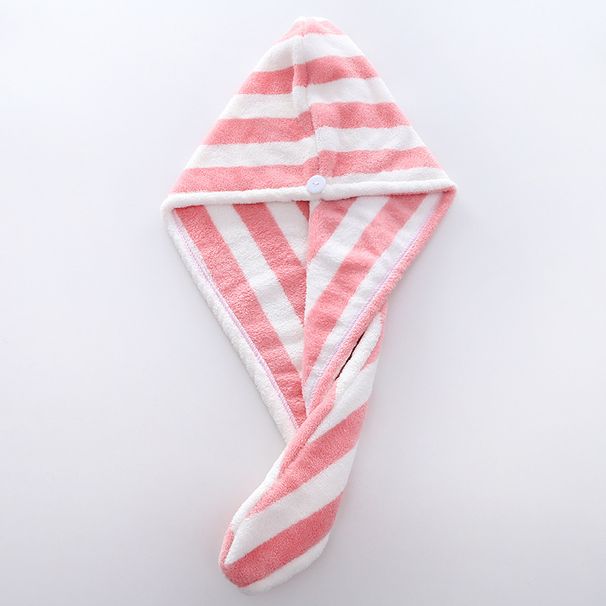 Serviette de bain en polaire corail douce – Turban absorbant à séchage rapide pour femmes et hommes, bonnet de bain confortable à rayures (rose/gris/marron)_voghion.com