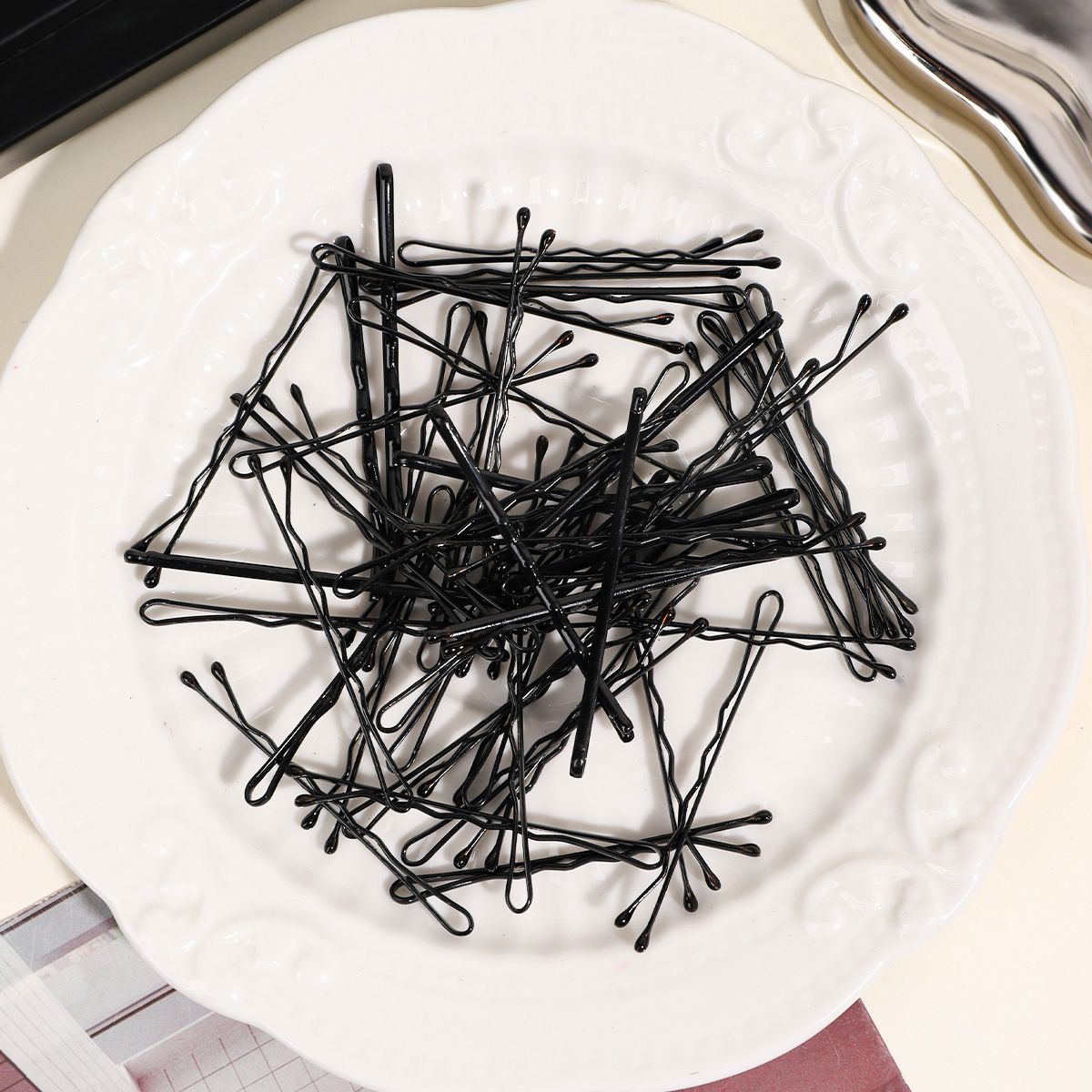 Spinki do włosów w kształcie litery U, bez śladu, okrągłe, falowane, płaskie, jednorzędowe, emaliowane, metalowe - koreańskie, minimalistyczne spinki do włosów_voghion.com