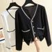 Lightweight V-Neck Knit Cardigan Women's Thin Long-Sleeve Open Front Sweater Top Short Cropped Lace-Up Blouse_voghion.com