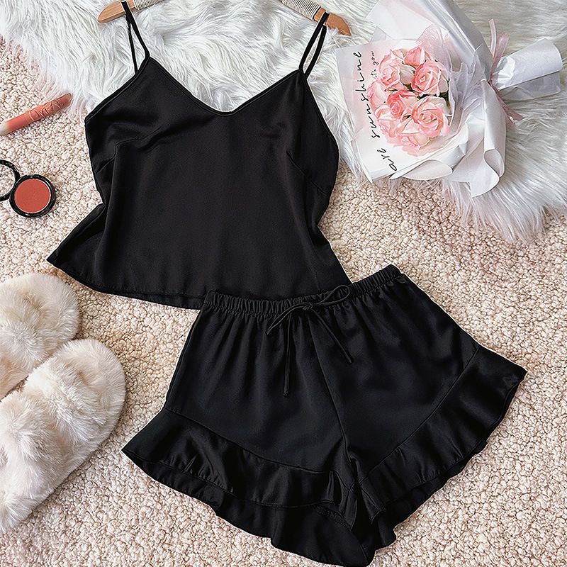 IJs voor vrouwen Sexy rugloze camisole shorts Nieuwe zijden dunne homewear mode eenvoudige pyjama_voghion.com