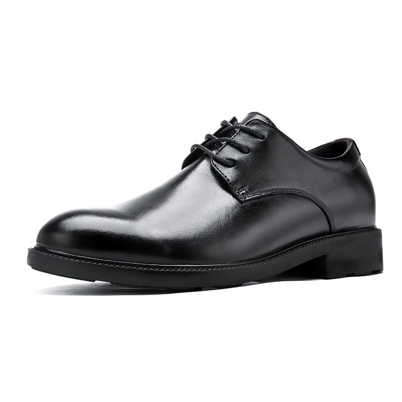 Unbeatable Quality Men's Business Formal British Lace Up Top Layer Cowhide Pointed Men's Shoes, Leather Inner Height Shoes_voghion.com