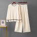 Elegante set di maglione e pantaloni in maglia - Completo casual a righe con pullover a maniche lunghe e pantaloni in morbida miscela di viscosa, versatile per l'ufficio e per tutti i giorni_voghion.com
