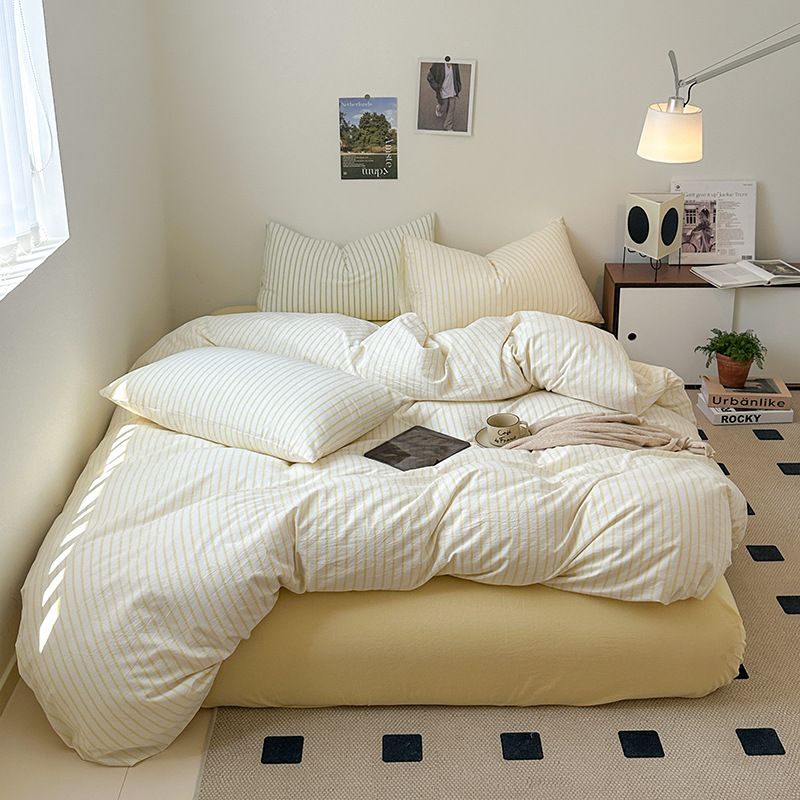 Set di quattro pezzi in cotone lavato tinto in filo 100% cotone, copripiumino di qualità giapponese, fornitura di fabbrica MUJI_voghion.com