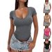 Women's Clothing High End Fashion Slim Solid Color Slim Round Neck Short Sleeve T Shirt Women's Clothing_voghion.com