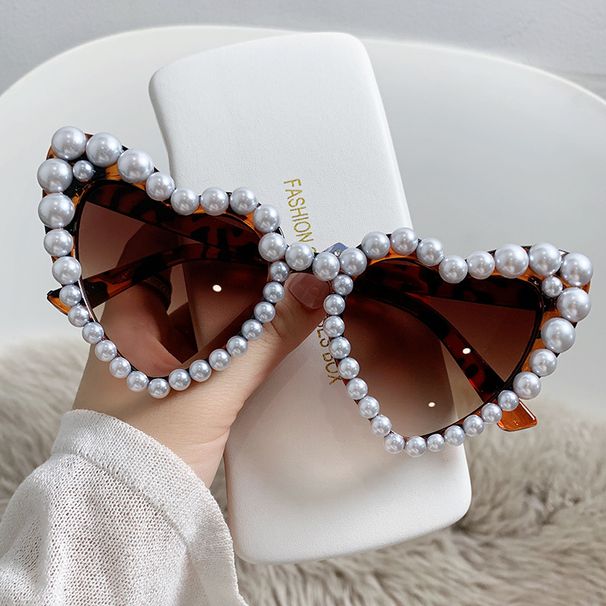 Grote Ball Ins Love Pearl Studded Zonnebril voor Vrouwen, Strandhart Zonnebril, Zand Gesneden Fotobril_voghion.com