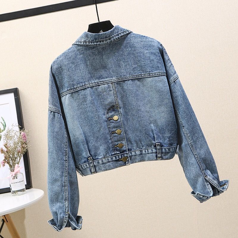 Chaqueta corta vaquera para mujer, nueva chaqueta vaquera informal, holgada y ajustada con cuentas para otoño_voghion.com