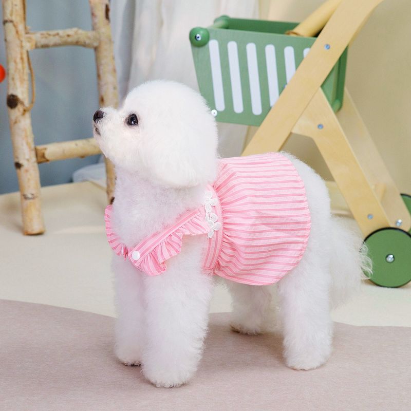 Spring Summer Thin Dog Vertical Stripes Cat Bichon Teddy Clothes Leashable Pet Dress_voghion.com