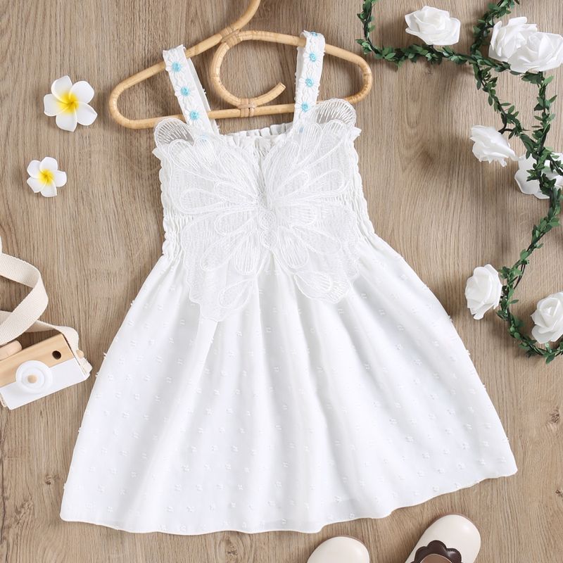 Mutter & Kinder Mädchen-Sommerkleid mit Blumenmuster, 3D-Schmetterlingsschleife und Taillenband – A-Linien-Prinzessinnenkleid für Kleinkinder und kleine Kinder (Weiß, 4–7 Jahre)​_voghion.com