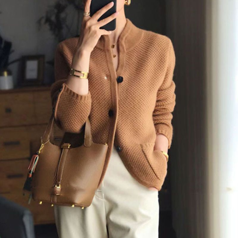 Damenbekleidung lockere Hemdjacke mit Stehkragen für Damen_voghion.com
