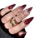 Autumn Winter New Long Pointed Wearable Nails Red Gradient Crocodile Pattern 3D Flowers Gold Steel Beads Luxurious 30_voghion.com