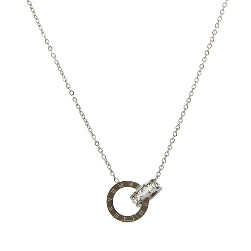 Collana con doppio anello digitale romano in acciaio al titanio da donna, ciondolo in oro, collana leggera, stile semplice e alla moda_voghion.com
