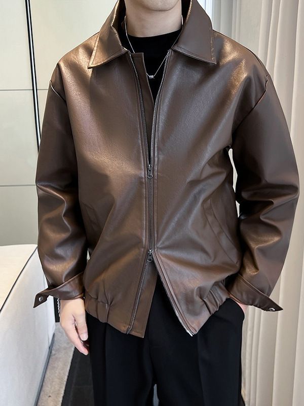 Pi Shuai High Street Style Design Pu Leather Jacket Trendy Uomo Retro Style Motorcycle Wear Giacca in pelle Autunno/Inverno Cappotto_voghion.com