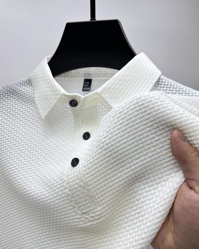 Polo da uomo in seta ghiacciata di alta qualità, a maniche corte, con colletto alto, tinta unita, nuova vestibilità aderente_voghion.com