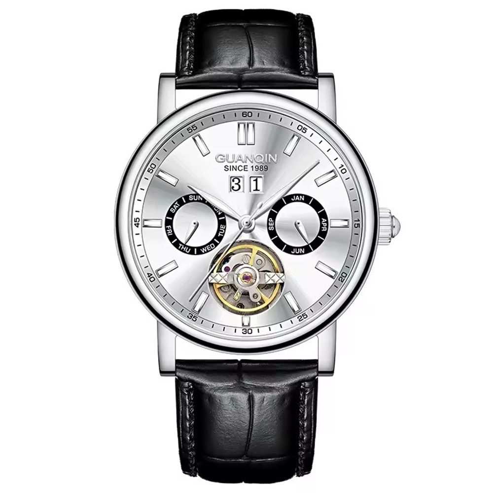 GUANQIN Tourbillon Mechanische Multifunktionale Luxus Herren Armbanduhr Leuchtend Wasserdicht Lederband Automatik Uhr Saphir_voghion.com