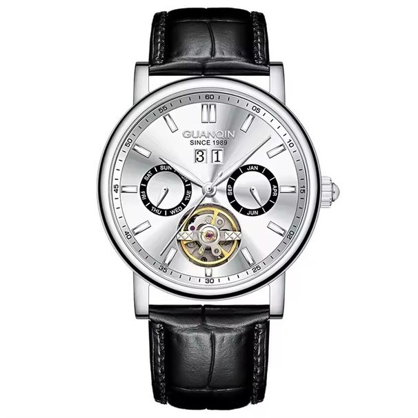 GUANQIN Tourbillon Mechanische Multifunktionale Luxus Herren Armbanduhr Leuchtend Wasserdicht Lederband Automatik Uhr Saphir_voghion.com